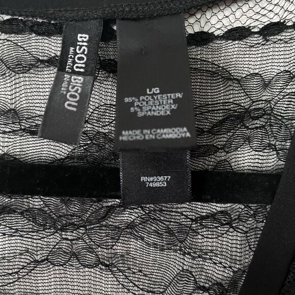 Y2K BISOU BISOU GOTHIC BLACK FLORAL LACE TUNIC BLOUSE TOP STRETCH L - Picture 5 of 7